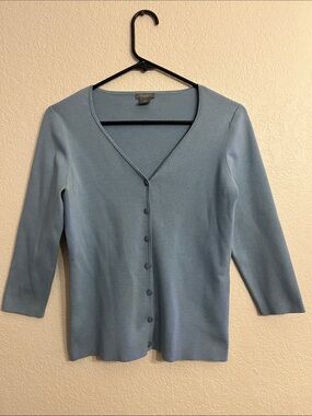 Ann Taylor Light Blue V-Neck Button Cardigan